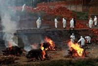 انتقال و سوزاندن اجساد فوتی های کرونا در نپال + عکسها